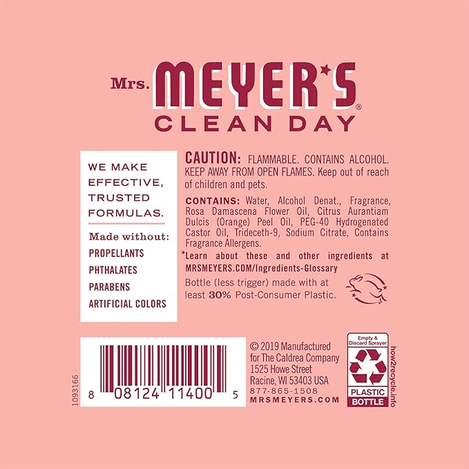 Mrs. Meyer’s Clean Day Room Freshener Spray, Rose Scent, Limited Edition Scent, Contains Essential Oils 8 Fl Oz (Pack of 6)