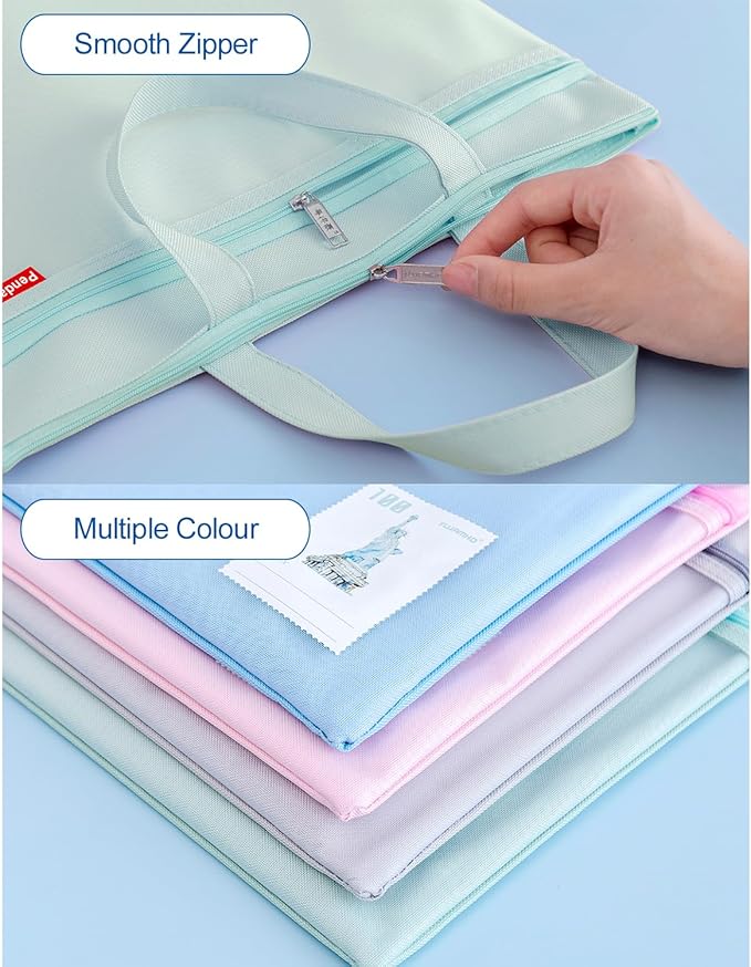 Pendancy Mesh Zipper Pouch 11x13.7 in, Large Double Pocket Waterproof File Bag with Handle, A4 Size Foldable Document Storage for Puzzle Project/Cross Stitch/Travel/Office（Green）