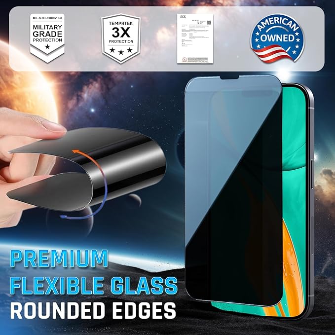 TEMPRTEK+ 2 Pack for iPhone 16 Pro Max Privacy Screen Protector Glass -16 Pro Max Screen Protector Privacy 9H Military Grade Scratch Fingerprint Resistance Anti-Glare Easy Installation Bubble Free