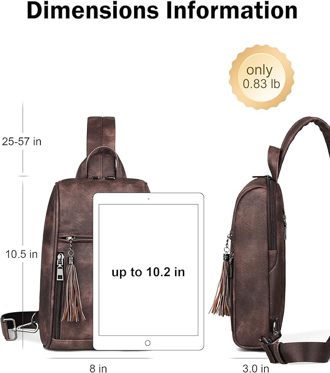 FADEON Sling Bag for Women, Crossbody Purse with Tassels, Designer Leather Shoulder Chest Bags for Travel