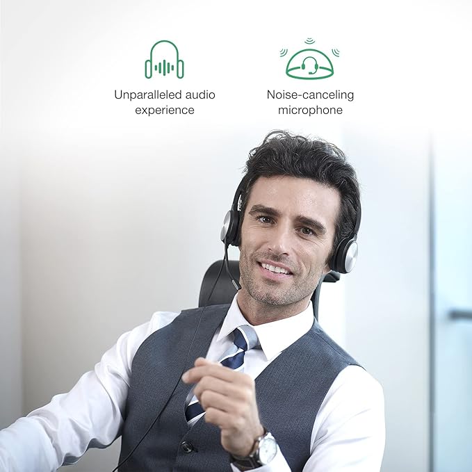 Yealink Phone Headsets for Office Phones YHS36 QD to RJ9 Wired Headset Compatible with Poly Snom Grandstream Phones Desk Landline VoIP Headset with Microphone -Dual/170g/2.1m Cable