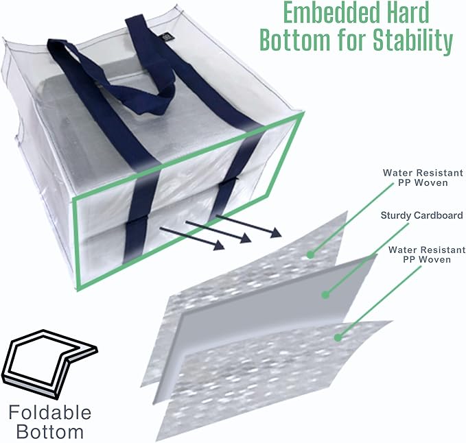 VENO 4 Pack Reusable Grocery Bags, Heavy-Duty Shopping Bags with Handles, Bags for Shopping Cart with Hard Bottom to Stand Upright, Foldable, Multi-Purpose(Clear, 4 Pack)