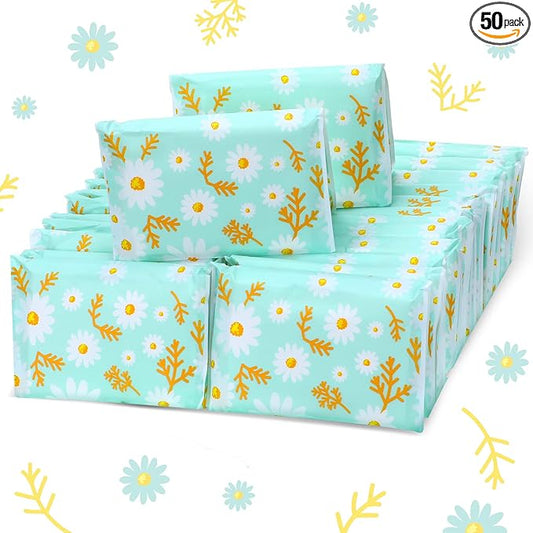 Geyee 50 Packs Facial Tissue Travel Packs Disposable Pocket Tissues for Wedding Guest Travel School Purse Home Supplies, 500 Sheets 3 Ply(Daisy)