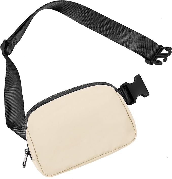 ODODOS Unisex Mini Belt Bag with Adjustable Strap Small Fanny Pack for Workout Running Traveling Hiking, Ivory Black
