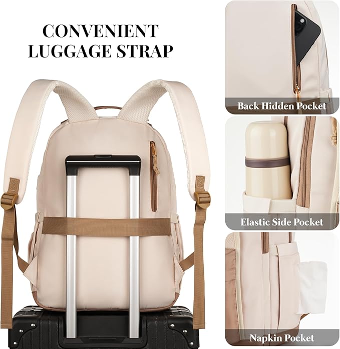 School Backpack for Teens Girls, Aesthetic College Backpack Large Bookbag for Women Students Fashion 17 Inch Laptop Bag for Work Travel (Khaki Beige)