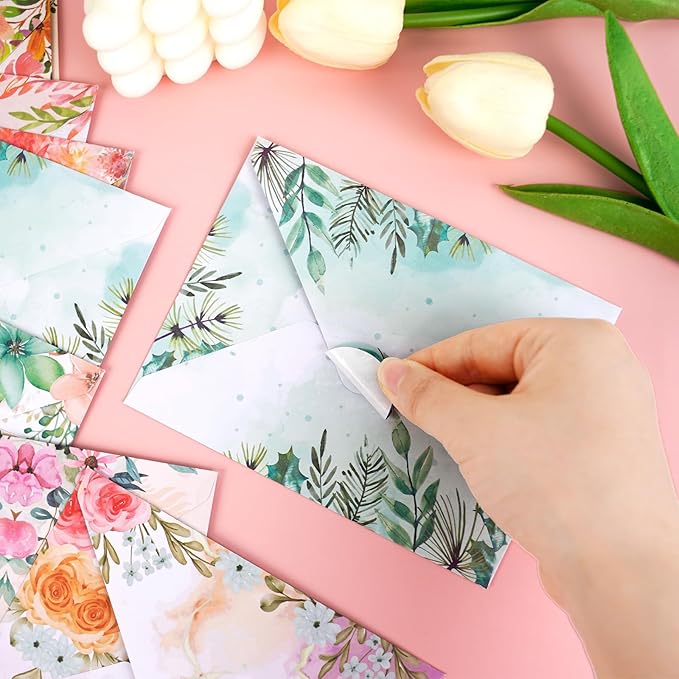 160 Pcs Stationery Paper Envelopes Set Includes 50 Lined Writing Paper & 50 Envelopes with 60 Colorful Round Dot Stickers, Cute Vintage Floral Letter Writing and Stationery Paper Envelopes(10Style)