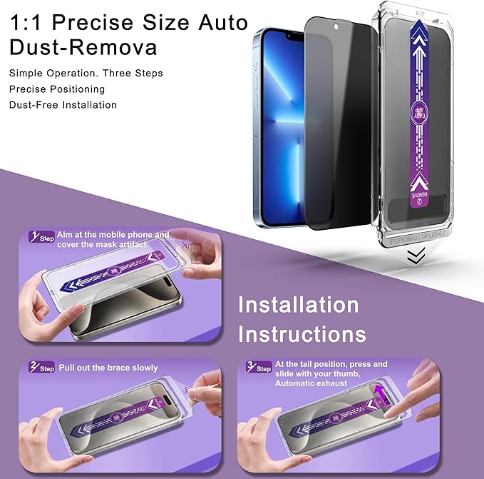 CHISHA 2-Pack Privacy Screen Protector for iPhone 13 Pro Max and iPhon 14 Plus 6.7-Inch, Auto Dust Removal, No Bubbles,Anti-Spy Tempered Glass Film, Easy Installation