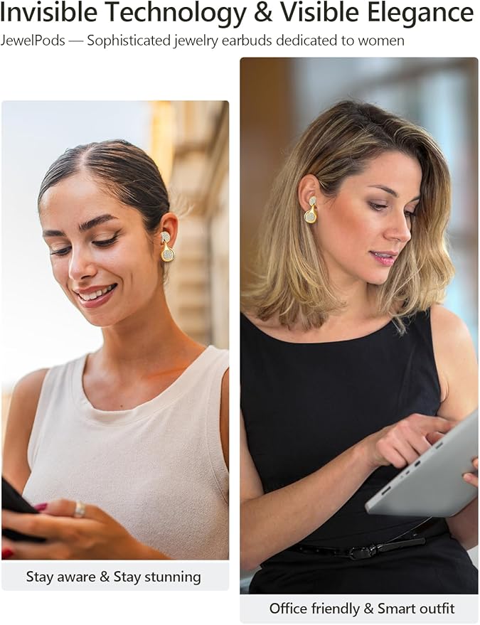 JewelPods H01 Wireless Earbuds, Pretty Bluetooth Headphones for Small Ears, Teardrop Design Metal Earbuds with Premium Sound, AI Clear Call & 72H Play, Unique Gift for Her, Yellow Gold