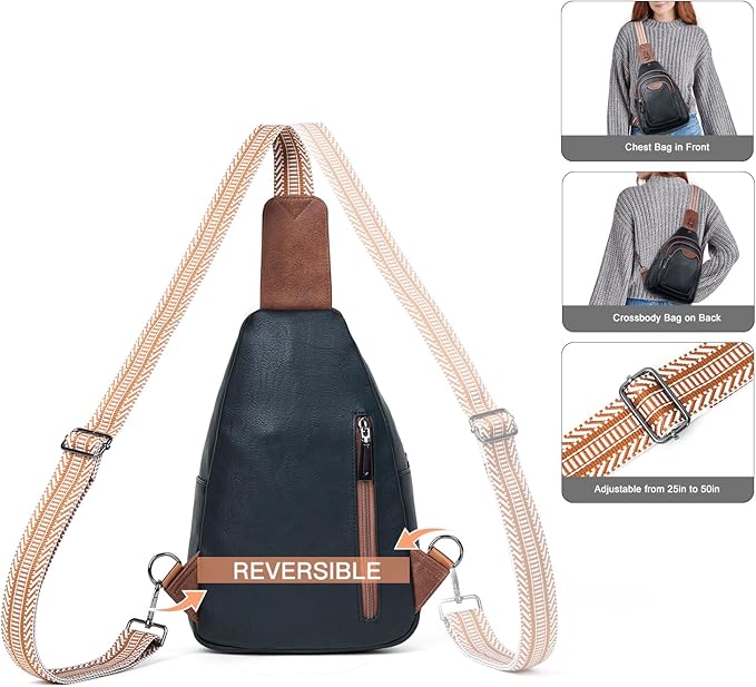 Crossbody Sling Bag for Women Men Anti Theft Cross Body Fanny Pack Belt Bag Purse Gifts for Women Faux Leather, Black Brown