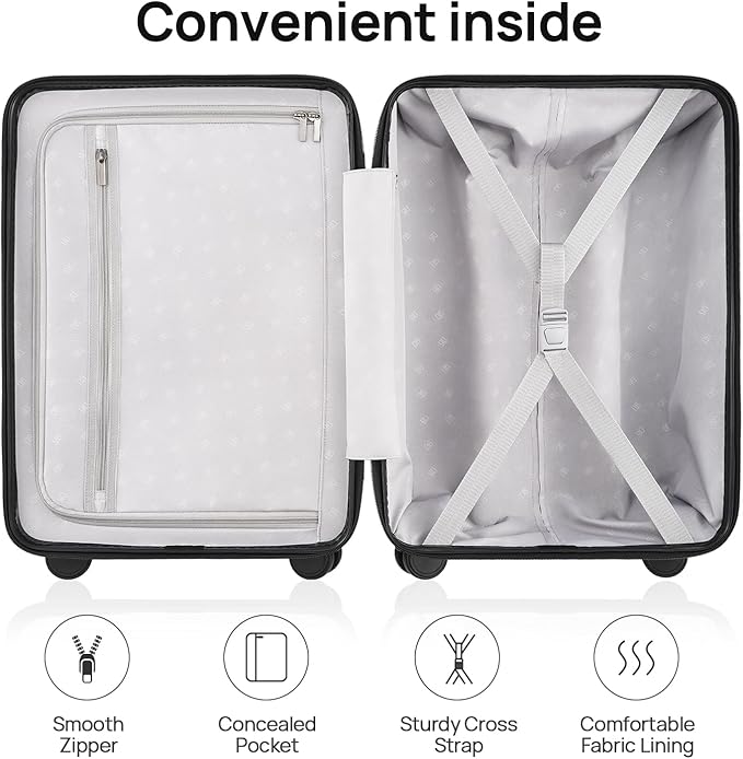 NINETYGO Carry On Luggage 22x14x9 Airline Approved, 20 Inch Luggage with Smooth Spinner Wheels, Lightweight, Hard Shell PC Suitcase Carry-On, Travel Luggage, TSA Approved (Shadow, Rhine Basic)