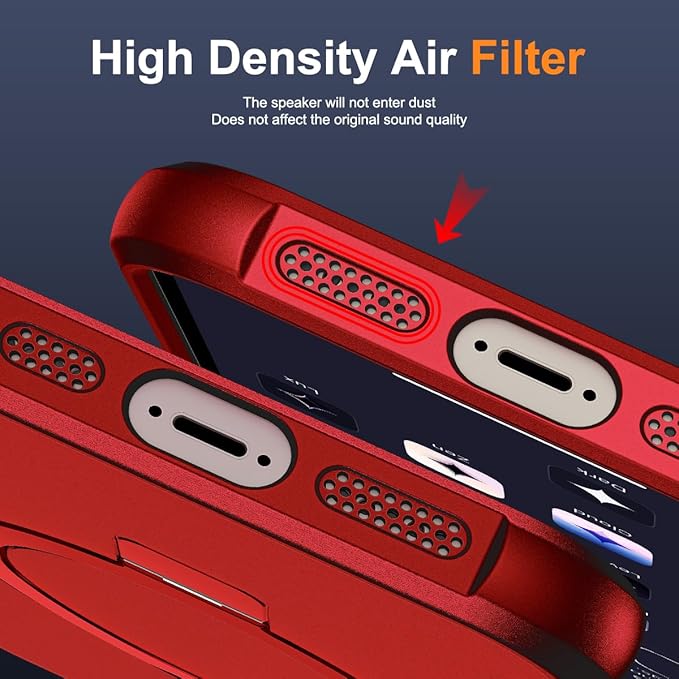 Compatible with iPhone 16E Case with Invisible Magnetic O-Ring Stand Military-Grade Case for iPhone 16E 6.1" 2025 [Compatible with Mag-Safe][Great Grip Feeling], Red