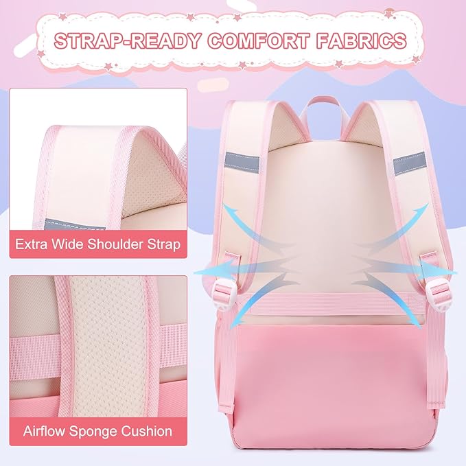 MOMUVO School Backpack Set for Girls,3pcs Bookbag with Lunch Box Pencil Case Kids School Bag Set