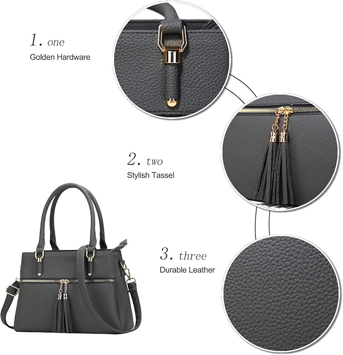 KKXIU Women Satchel Bags Handle Shoulder Handbags and Purses Pockets Zipper Leather Crossbody Bags