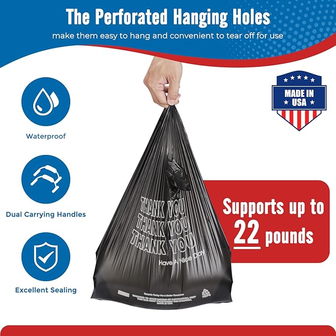 Fuxury 500 Count - Thank You Plastic Tshirt Bags Black (11.5" x 6.5" x 21"), T-shirt, Grocery, Take Out, To Go, Retail Shopping Bags in Bulk for Small Business