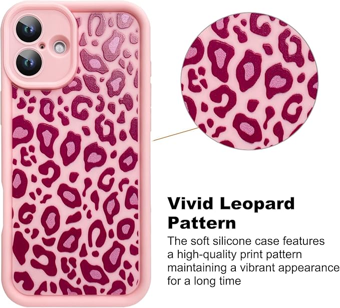 KANGHAR Case for iPhone 16 Leopard Printed Pattern Cute Cheetah Phone Case Soft TPU Shockproof Protective Cover for iPhone 16 6.1 Inch Pink