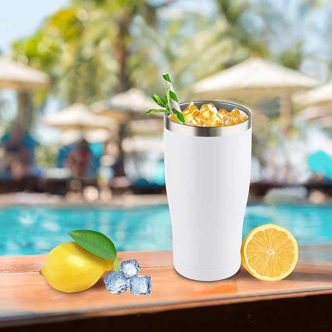 8 Pack 20oz Stainless Steel Tumblers Bulk Reusable Travel Mugs with Lid, Double Wall Powder Coated Coffe Cup for Home, Office, Outdoor Suitable for Vehicle Cup Holders