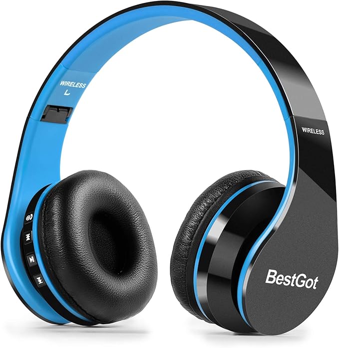 Kids Headphones Bluetooth, BT6002 Wireless Headphones for Kids Child Volume Limited 85/110dB for School Foldable Headset for 60 Hours PC/Phone/Tablets/TV (Black/Blue)
