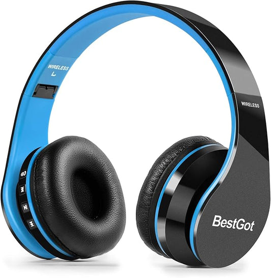 Kids Headphones Bluetooth, BT6002 Wireless Headphones for Kids Child Volume Limited 85/110dB for School Foldable Headset for 60 Hours PC/Phone/Tablets/TV (Black/Blue)