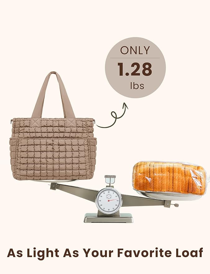 Yarnic Large Puffer Tote Bag for Women, Lightweight 21L Bag with 7 Pockets for School, Travel, Work, Gym Overnight Use