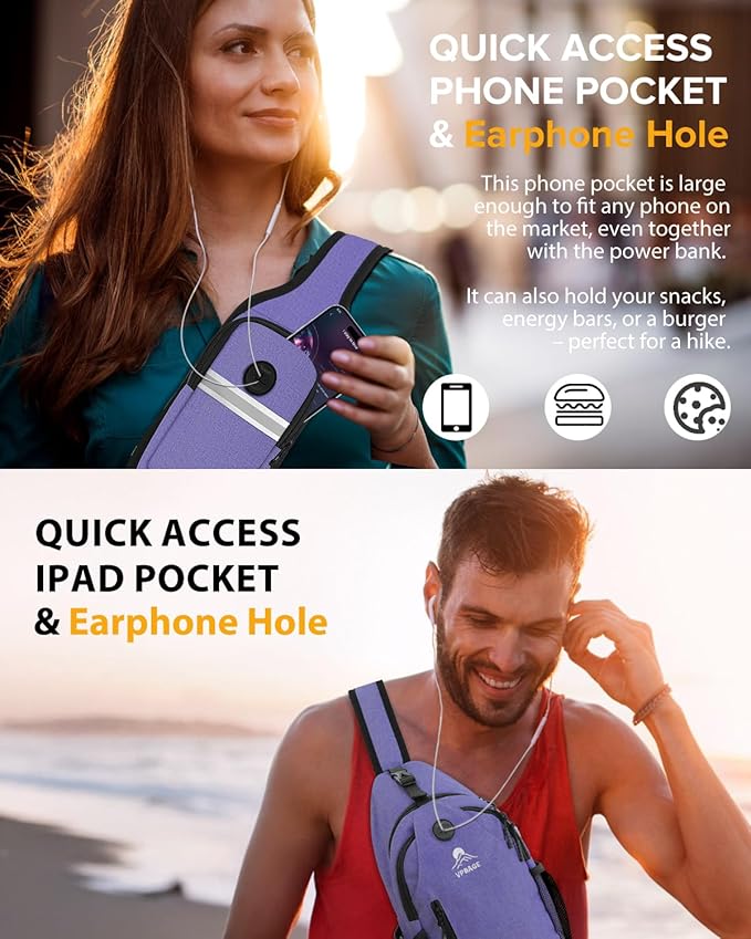 Sling Bag for Women, Crossbody Bag for Men, Cross Body Hiking Backpack, Travel Daypack, Chest Pack with Chest Phone Holder