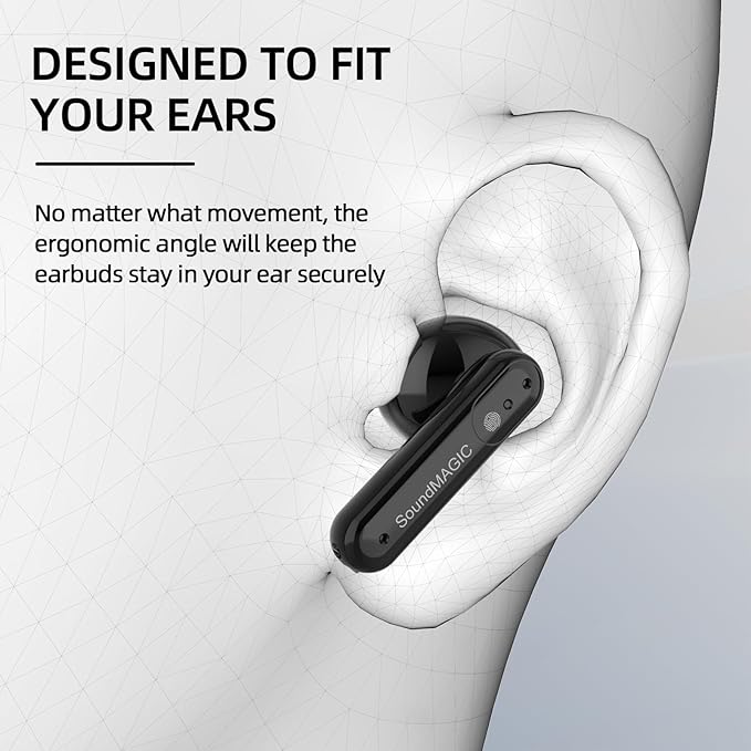 SoundMAGIC T80BT ANC True Wireless Earbuds with Hi-Res Audio,Hibrid Active Noise Cancelling, ENC Call Clarity, 20H Playtime, IPX5 Waterproof, Ultra-Comfy Fit for Sports/Work/Gaming
