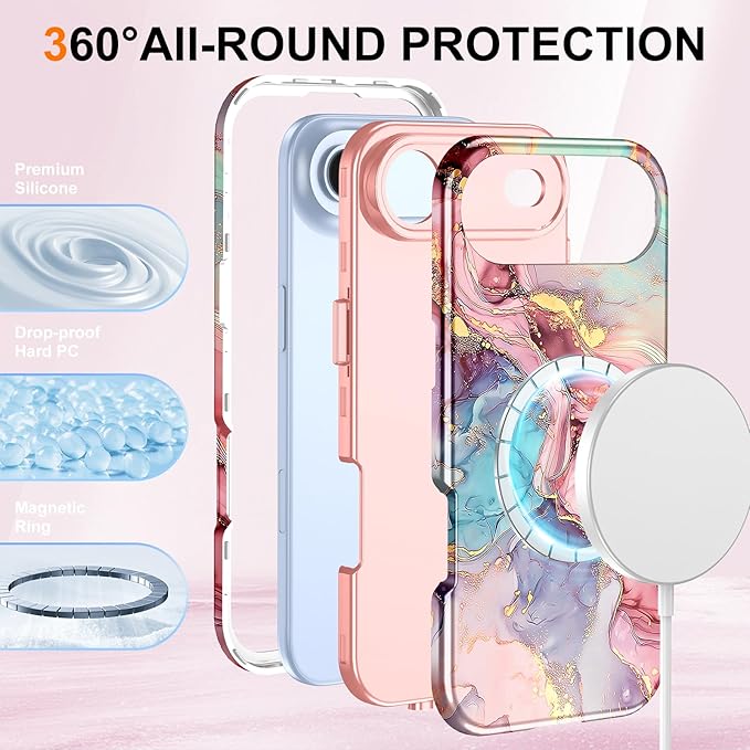Btscase for iPhone Air Case [Compatible with Magsafe] [Military-Grade Drop Protection] Slim Anti-Scratch Smooth Touch TPU Bumper Shockproof Magnetic Phone Case for Women Girls Men, Rose Gold