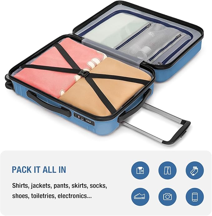 KYME Carry On Luggage 22x14x9 Airline Approved with TSA Lock Hard Shell Carry On Suitcase Lightweight Suitcases with Wheels Small Luggage for Men Women,Carry-On 20 Inch,Blue