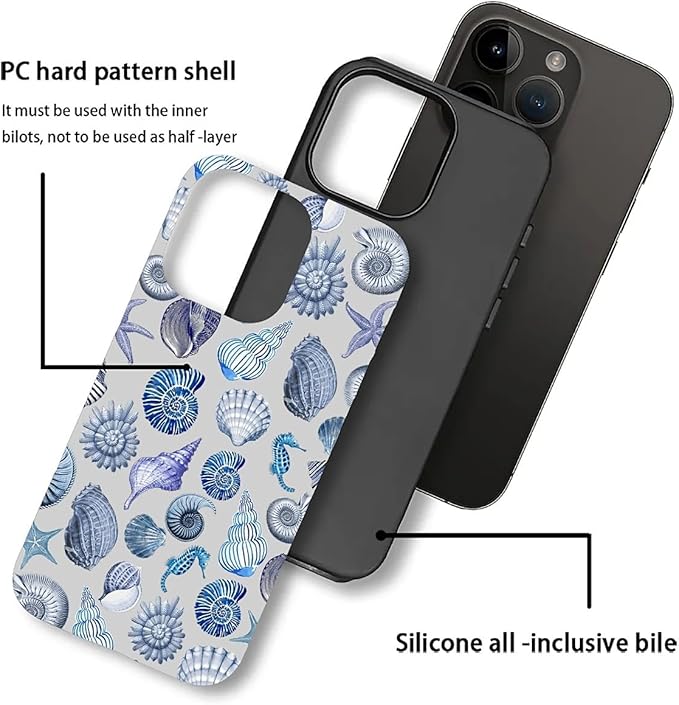 Case for iPhone 13 Pro Max,Summer Beachy Seashell for Woman Men Full Body Protective Cover Shockproof 2 in 1 Silicone + Hard PC Case for iPhone 13 Pro Max