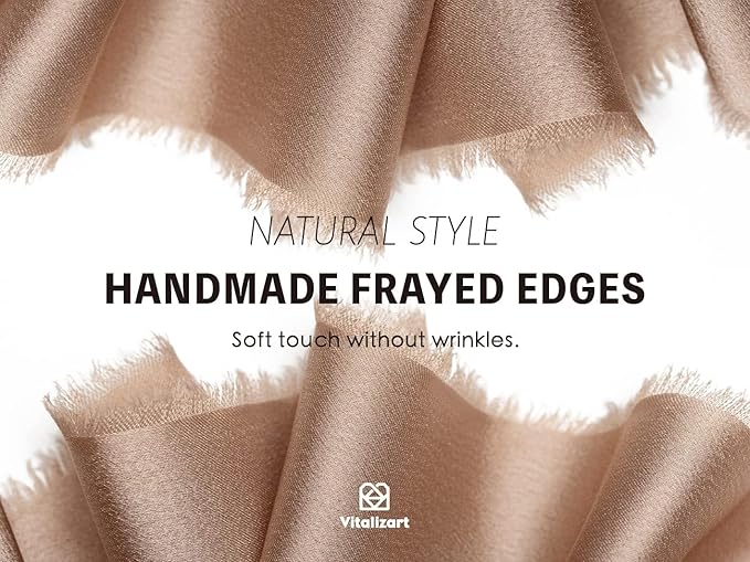 Vitalizart Silk Satin Ribbon 1 Inch x 15 Yard Wooden Spool Champagne Handmade Frayed Ribbon for Gift Wrapping Baby Shower Wedding Bridal Bouquets Holiday Decor 3 Rolls x 5 Yard