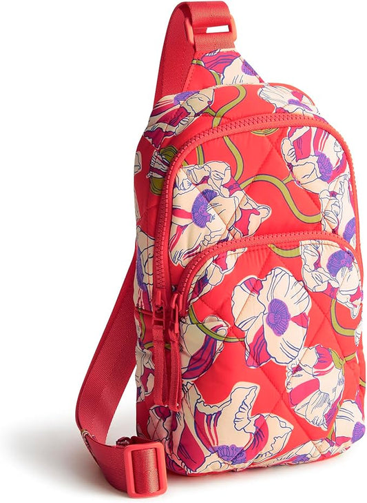 Vera Bradley Women's Featherweight Lorman Sling Backpack Bag, Swirling Poppies, One Size