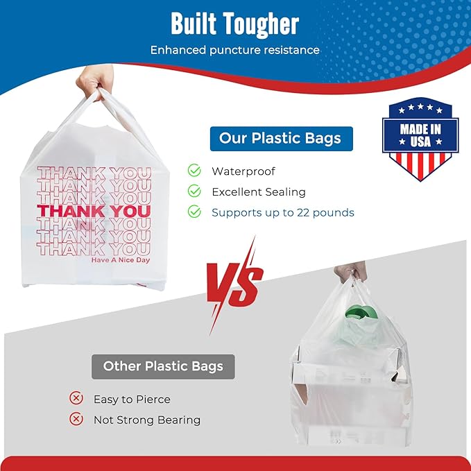 Fuxury 500 Count - Thank You Plastic T-shirt Bags White (11.5" x 6.5" x 21"), T-shirt, Grocery, Take Out, To Go, Retail Shopping Bags in Bulk