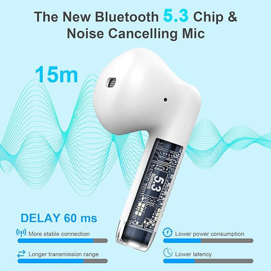 Wireless Earbuds, Bluetooth 5.4 Headphones In Ear with Noise Cancelling Mic, Bluetooth Earbuds Stereo Bass, IP7 Waterproof Sports Earphones, 32H Playtime USB C Charging White Ear Buds for Android iOS
