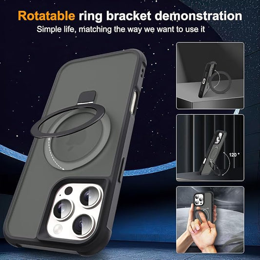 Compatible with iPhone 16 Pro Case with Invisible Magnetic O-Ring Stand Military-Grade Translucent Case for iPhone 16 Pro 6.3" [Compatible with Mag-Safe][Great Grip Feeling], Black