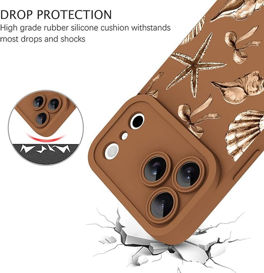 ZIYE Designed for iPhone 17 Pro Case Brown Seashell Bow Pattern with Camera Protection,Soft TPU Silicone Rubber Protective Cover Cute Design Cases Compatible with iPhone 17 Pro 6.3 Inch