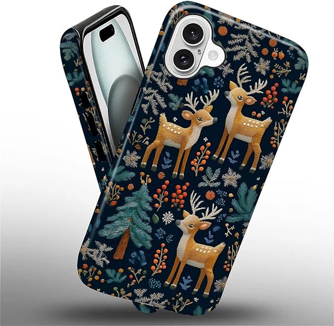 Case for iPhone 16 Plus Case,Cute Christmas Reindeer Design - Hybrid Dual Protection Silicone + Hard PC Shockproof Full Body Cover Slim Anti-Scratch Protective Case for Men Women