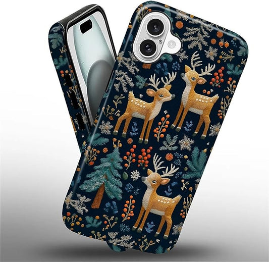 Case for iPhone 16 Plus Case,Cute Christmas Reindeer Design - Hybrid Dual Protection Silicone + Hard PC Shockproof Full Body Cover Slim Anti-Scratch Protective Case for Men Women