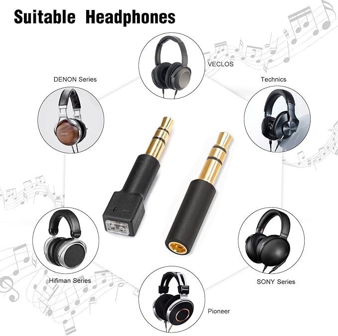 okcsc 0.78/0.75 2 Pin Female to 3.5mm Male Adapter Work for 2 Pin Cable Connected with Hifiman HE4XX HE-350 HE1000 HE-400i HE560 Headset Connector Black