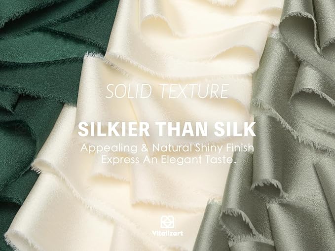 Vitalizart Green & White Silk Satin Ribbon 1 Inch x 15 Yard Wooden Spool Handmade Frayed Ribbon for Gift Wrapping Baby Shower Wedding Bridal Bouquets Holiday Decor Dark Dusty Cream