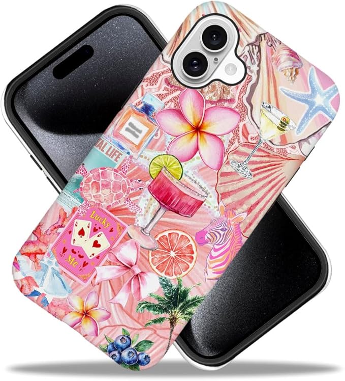 DAIZAG Case Compatible with iPhone 16,Fit Shockproof Cover for Women Girls,European Collage Lily Flower Seashell Pink