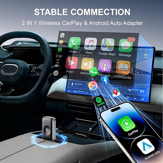 Wireless Carplay Adapter for iPhone & Android, Mini 2-in-1 CarPlay Dongle, Plug & Play, No Delay, Convert Wired to Wireless Bluetooth Apple Carplay, with USB&USB-C, for Apple iOS 10+ and 2016+ Cars
