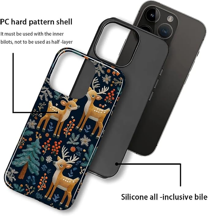 Case for iPhone 13 Pro Max Case,Cute Christmas Reindeer Design - Hybrid Dual Protection Silicone + Hard PC Shockproof Full Body Cover Slim Anti-Scratch Protective Case for Men Women