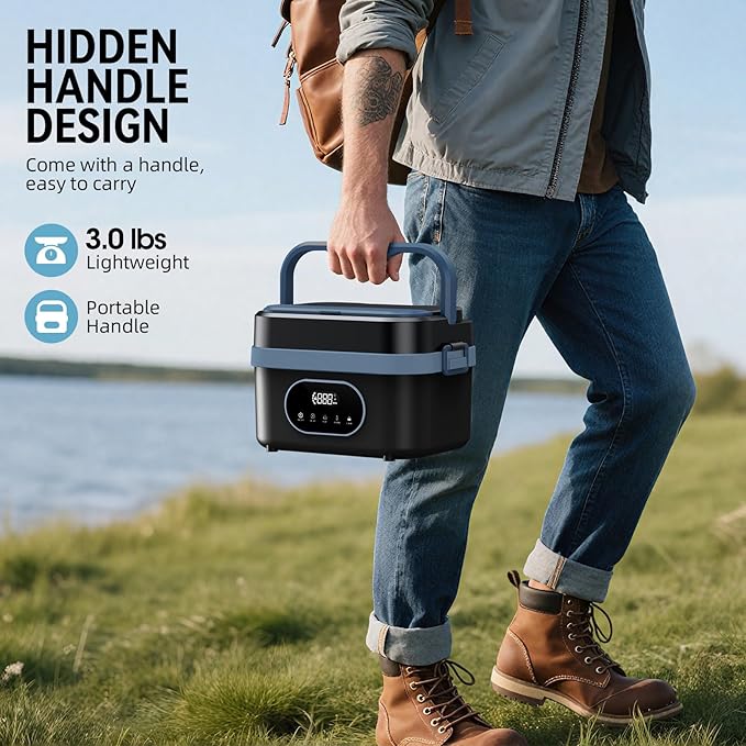 Cordless Electric Lunch Box for Adults, Rechargeable Portable Self-Heating Lunch Box Food Warmer, 1.5L Container for Outdoor, Work, Office, Camping, Travel(BlackBlue).