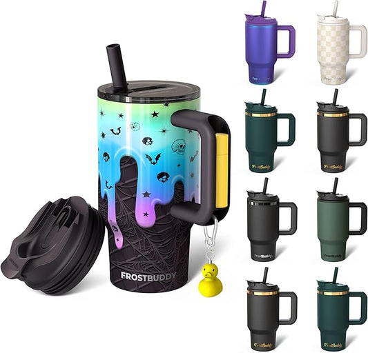 Thicc Buddy - 16 oz Stainless Steel Vacuum Insulated Tumbler with Lid and Straw for Water - Travel Mug Cupholder Friendly - Gifts for Women Men Him Her