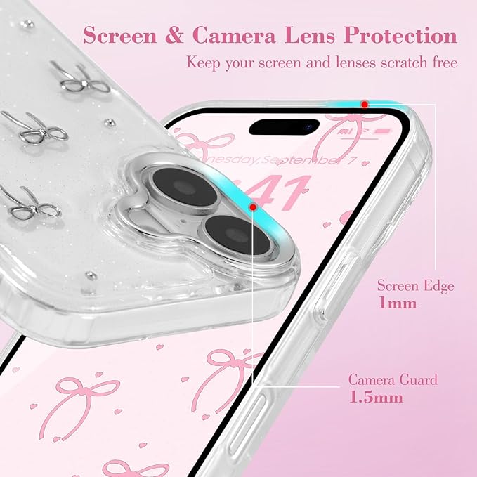 EYZUTAK Case for iPhone 17, Bling Glitter 3D Bowknot Phone Case Cute Sparkly Crystal Clear Bow Aesthetic Design Cover Slim Soft Durable TPU Transparent Protective Cover for Women Girls - Bow