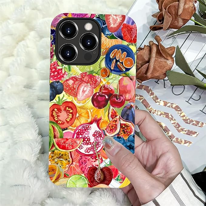Case for iPhone 14 Pro,Summer Fruit Collage for Woman Men Full Body Protective Cover Shockproof 2 in 1 Silicone + Hard PC Case for iPhone 14 Pro