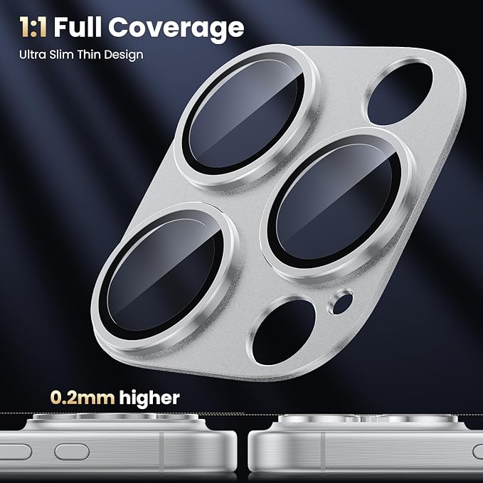 WSKEN for iPhone 16 Pro/iPhone 16 Pro Max Camera Lens Protector, [Military Grade Shatterproof] [Strong Adsorption] Metal Aluminum Alloy Tempered Glass Camera Screen Protector, Silver Titanium