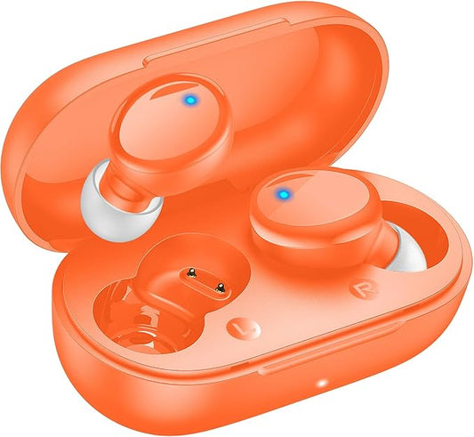 Lanteso True Wireless Bluetooth 5.3 Earbuds, 48H Playtime,Light Weight Headphones in Ear Buds Built in Mic Headset Premium Sound with Deep Bass,Clear Calls Earphones for Sports Workout Orange