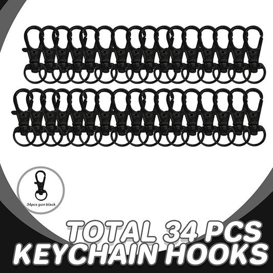 Keychain, 68PCS Swivel Snap Hooks with Key Rings, Metal Lobster Claw Clasp,34PCS Keychains Clips Hooks and 34PCS Key Chain Rings,Keychain Rings for DIY Crafts,Jewelry Making (Black)