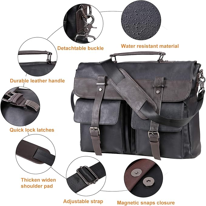 Leather Messenger Bag for Men, 15.6 Inch Vintage Laptop Bag Briefcase Satchel