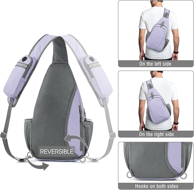 G4Free Sling Bag RFID Blocking Sling Backpack Crossbody Chest Bag Daypack for Hiking Travel (Taro Purple)